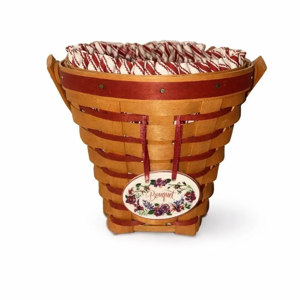 Longaberger 1996 Sweetheart Bouquet Basket Combo Protector Liner & Tie-On